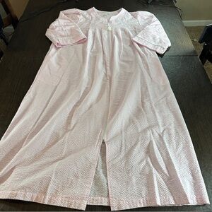 Miss Elaine Pink Embroidered Seersucker Robe with White Tassel Zipper Sz XL